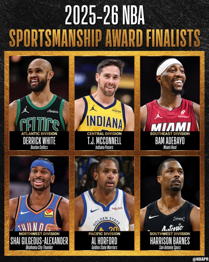 半岛体育在线-NBA官宣体育道德风尚奖候选:SGA&阿德巴约&麦康纳&霍福德等共6人